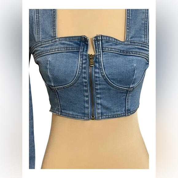 Denim Diva~ Puff Sleeves ~ Bustier Top ~ Small - Picture 8 of 15